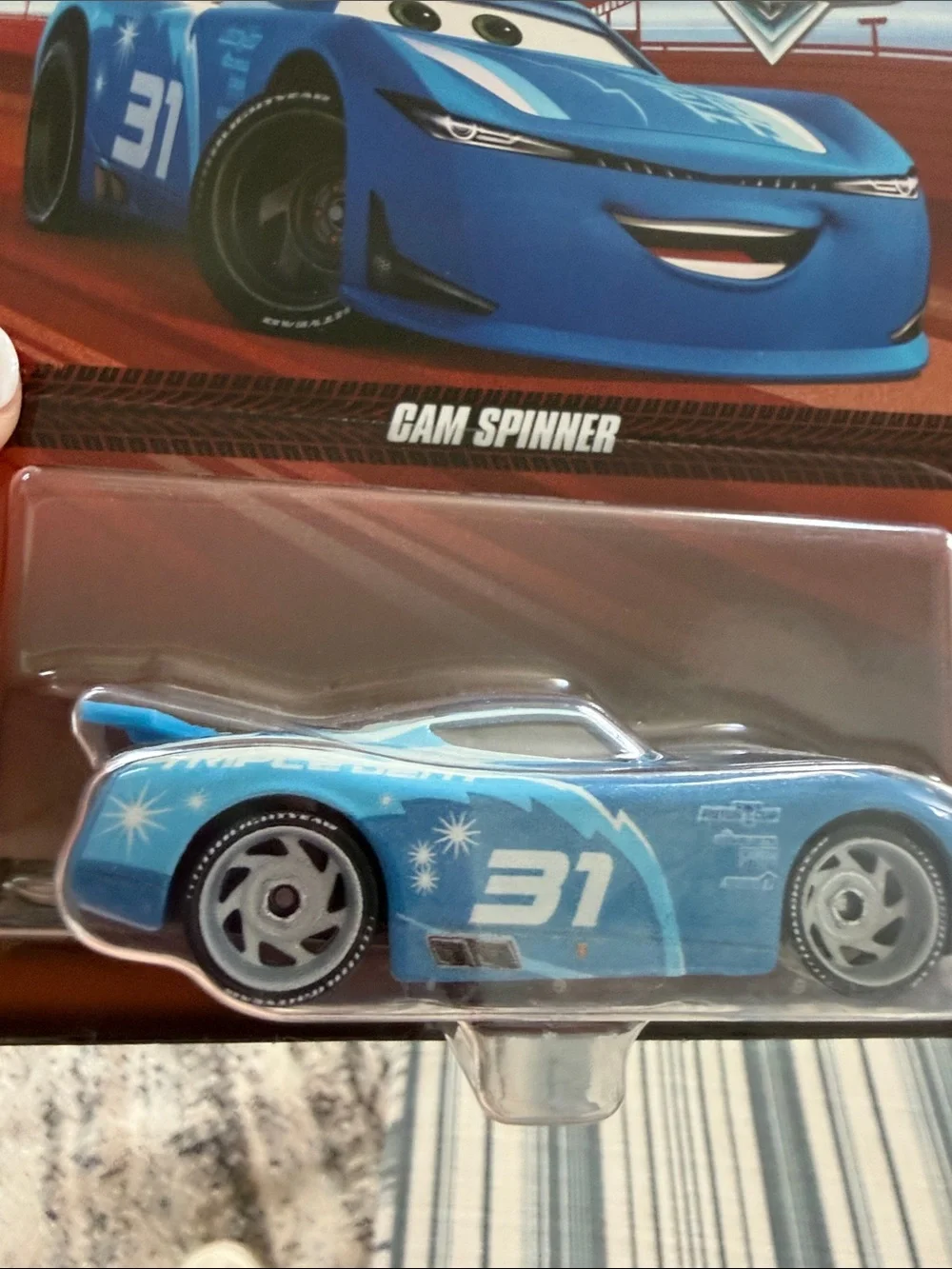Mattel Disney Pixar Cars Cam Spinner Blue Die-Cast Racer. New.